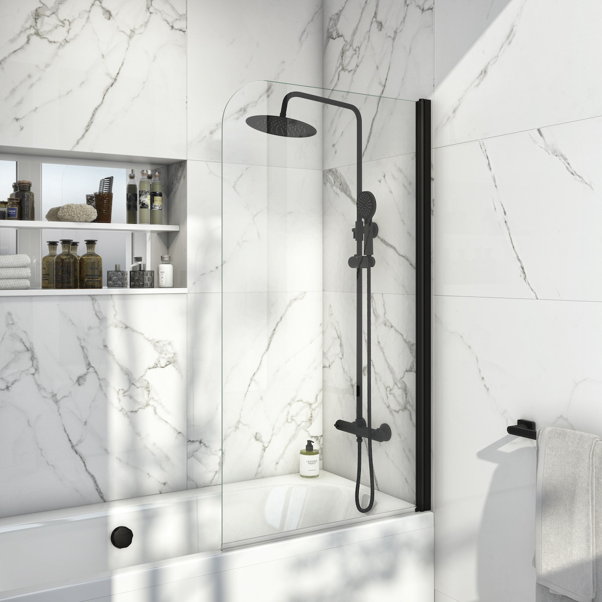 Radius Black Profile Bath Screen - 6mm glass