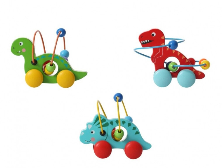 Wooden dinosaur wise beads, push along baby toy
