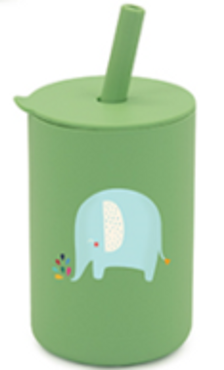 Green Silicone Kids Elephant Straw Cup, Sippy Cup, Urban Pad Baby