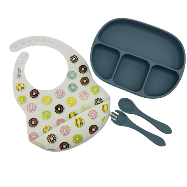 Silicone Donut Plate Feeding Set- Blue- Urban Pad Baby