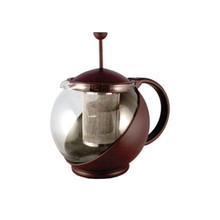 Maroon 1250ml Glass Teapot With Infuser Press Lid - 36 pcs Per Case