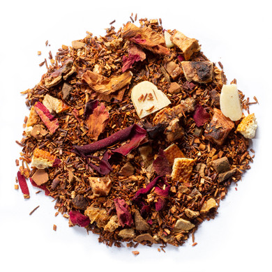 Red Christmas with  delightful blend of cinnamon chips  orange peel diced apples almond slices and red rooibos