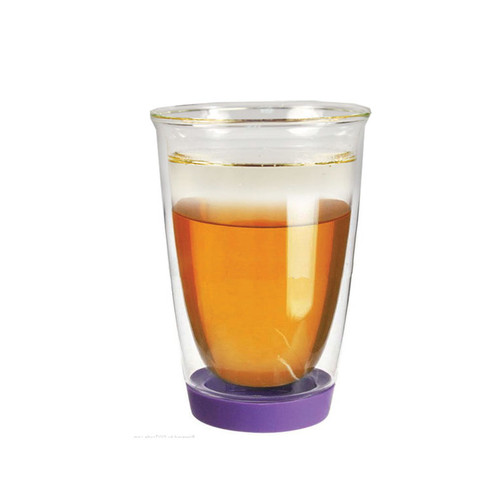 Double glass cup with silicone bottom Purple - 30 pcs Per Case