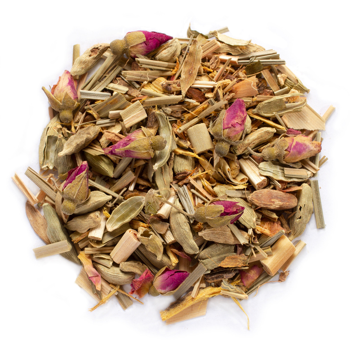 Om Tea Blended With Cardamom, Licorice Root, Fennel Seed, Ginger Root, Cinnamon Chips, Rose Buds, Lemon Grass, with Natural Flavor