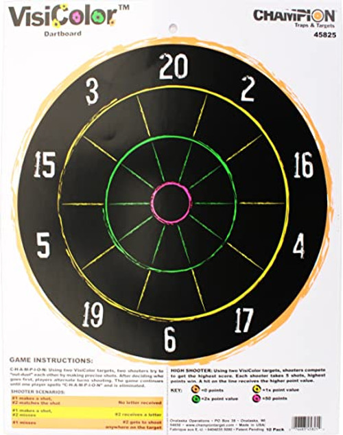 Champion VisiColor High-Visibility Paper Targets, Dartboard - 10pk