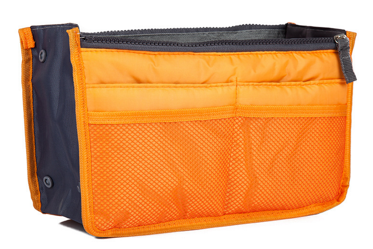 Magik 2 Pack Travel Insert Handbag Purse Large Liner Organizer Tidy Bags Expandable 13 Pocket Handbag Insert Purse Organizer with Handles (Orange.)