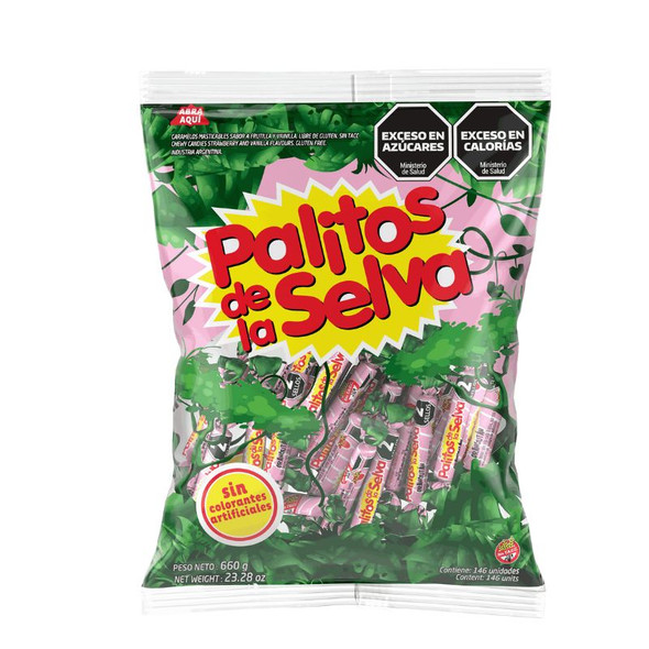 Palitos de la Selva Soft Candies Vanilla & Strawberry Wholesale Bulk Box, 660 g / 23.2 oz bag ea (12 count per box)