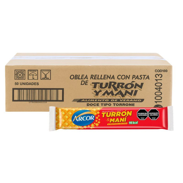 Turrón & Maní Arcor Bar with Hard Peanut Cream and Biscuit Wholesale Bulk Box, 25 g / 0.9 oz ea (50 count)