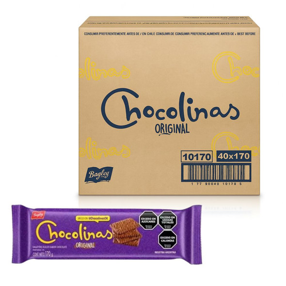 Chocolinas Traditional Chocolate Cookies, Perfect for Cakes with Dulce de Leche Chocotorta Wholesale Bulk Box, 170 g / 6.0 oz ea (40 count per box)