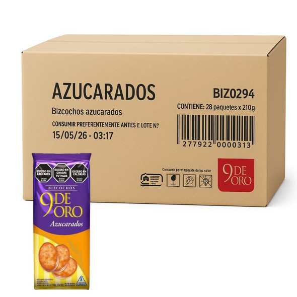 9 de Oro Biscuits with Sprinkled Sugar Bizcochos con Azucar Traditional Wholesale Bulk Box, 210 g / 7.40 oz each (28 count per box)