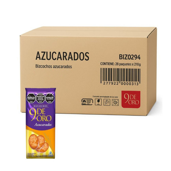 9 de Oro Biscuits with Sprinkled Sugar Bizcochos con Azucar Traditional Wholesale Bulk Box, 210 g / 7.40 oz each (28 count per box)
