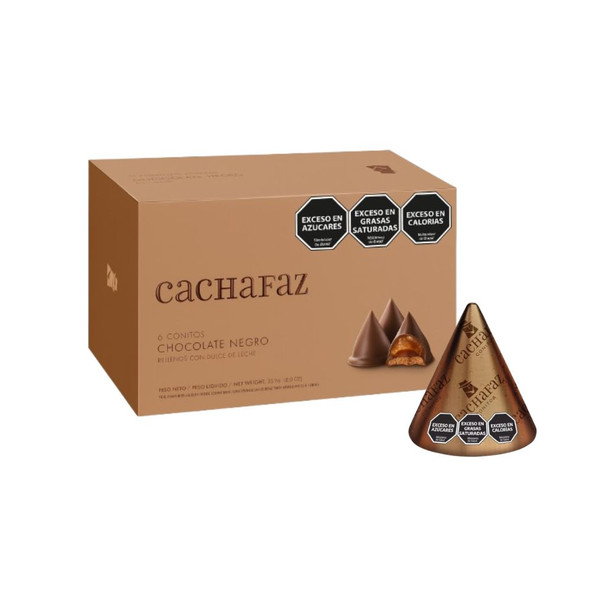 Cachafaz Dark Chocolate Cone Cookies Filled with Dulce de Leche – Box of 12 Displays (6 Conitos per Display, 72 Total)