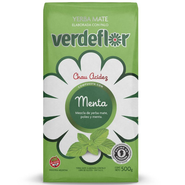 Verdeflor Traditional Yerba Mate Mint Flavor With Stems Wholesale Bulk Pack, 500 g / 1.1 lb ea (12 count)