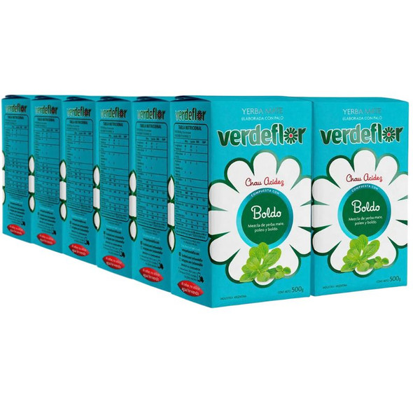 Verdeflor Yerba Mate Blend with Boldo, 500 g / 1.1 lb ea (12 count)
