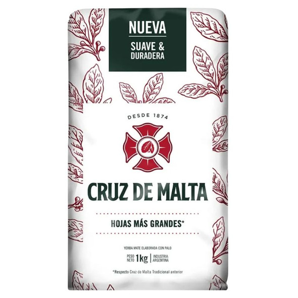Cruz de Malta Yerba Mate Traditional Wide Leaf, 1 kg / 2.2 lb ea (6 count)