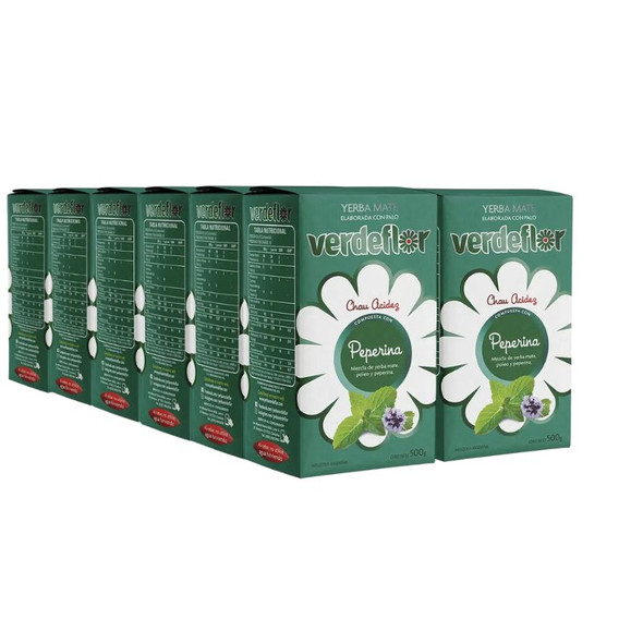 Verdeflor Peperina Yerba Mate w/Peppermint, 500 g / 1.1 lb ea (12 count)