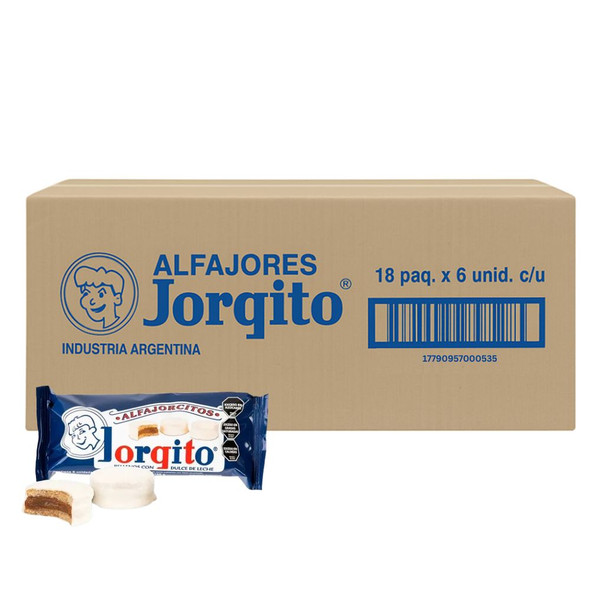 Jorgito Small Alfajores Sugar Coated Filled with Dulce de Leche, 155 g / 5.46 oz ea (box of 18 displays x 6 units ea)
