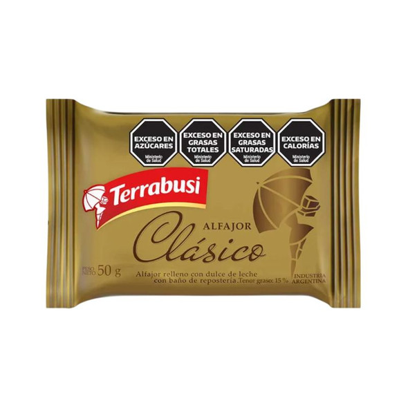 Terrabusi Classic Milk Chocolate Alfajor Filled with Dulce de Leche, 50 g / 1.76 oz ea (48 count per box)