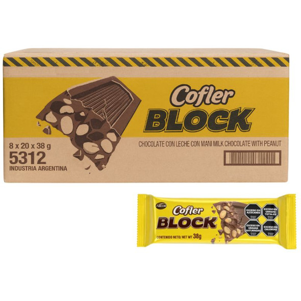 Cofler Block Milk Chocolate Bar with Peanuts, 38 g / 1.34 oz ea (box of 8 displays x 20 units ea)