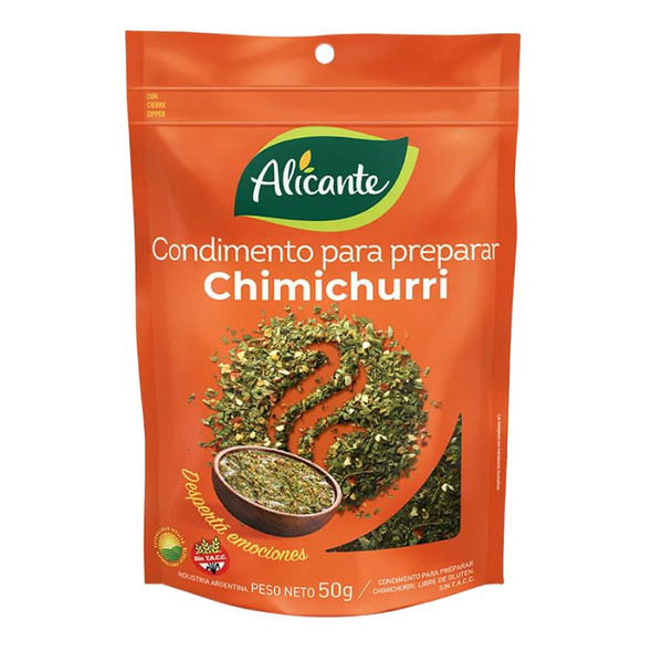 Alicante Seasoning to Prepare Chimichurri Mixed Spices Garlic, Parsley, Oregano, White Pepper & Chilli, 50 g / 1.76 oz zipper pouch ea (12 count per box)