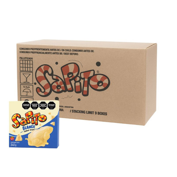 Sapito White Chocolate Bites – Peanut & Cereal Filling, Gluten-Free, 240 g / 8.47 oz ea (box of 8 displays x 24 units ea)