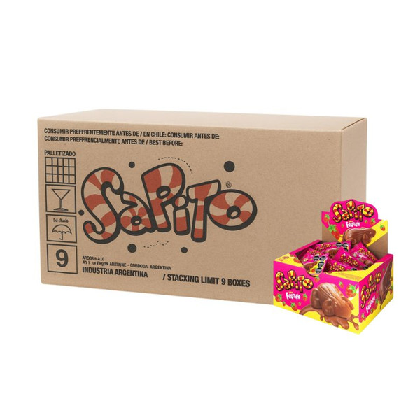 Sapito Chocolate Bombon Filled with Strawberry and Crunchy Cereal, 240 g / 8.5 oz ea (box of 8 displays x 24 units ea)