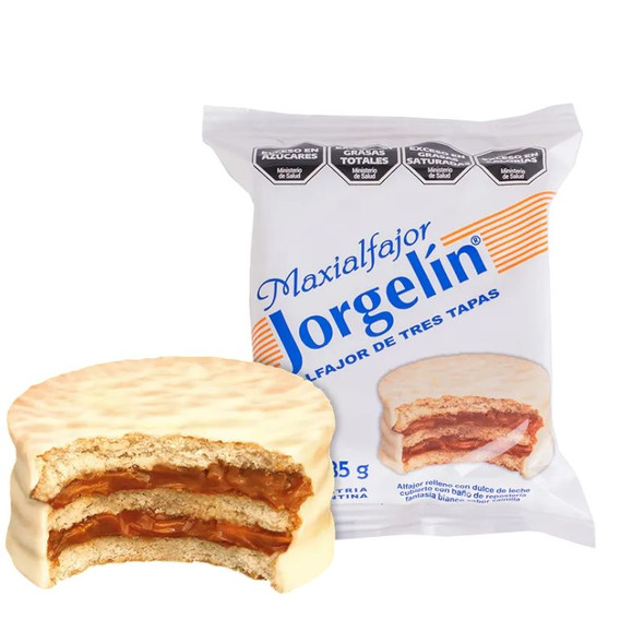 Jorgelín Triple White Chocolate Coated Alfajor Filled with Dulce de Leche, 85 g / 3 oz ea (24 count)