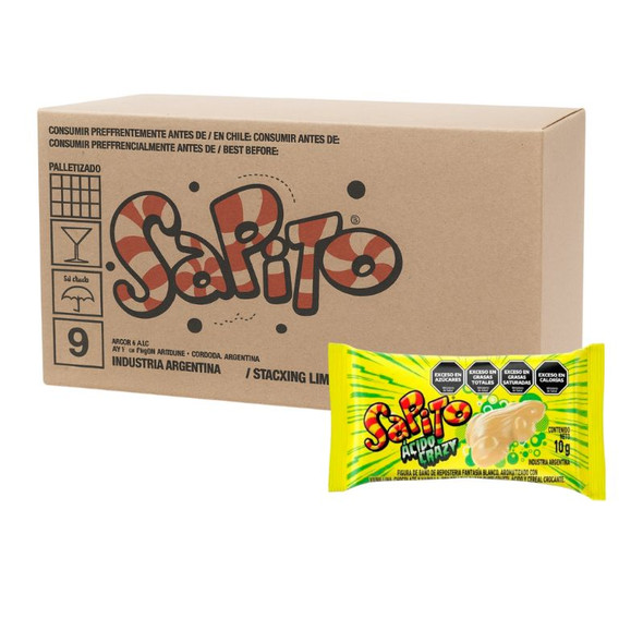 Sapito Ácido Crazy White Chocolate with Surprising Sour Filling, 240 g / 8.47 oz ea (box of 8 displays x 24 units ea)