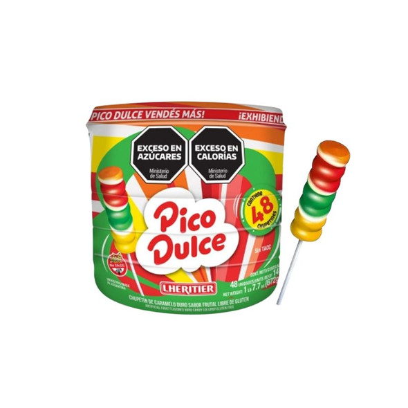 Pico Dulce Fruit Flavor Rainbow Lollipop, 672 g / 23.7 oz ea (box of 12 displays x 48 units ea)
