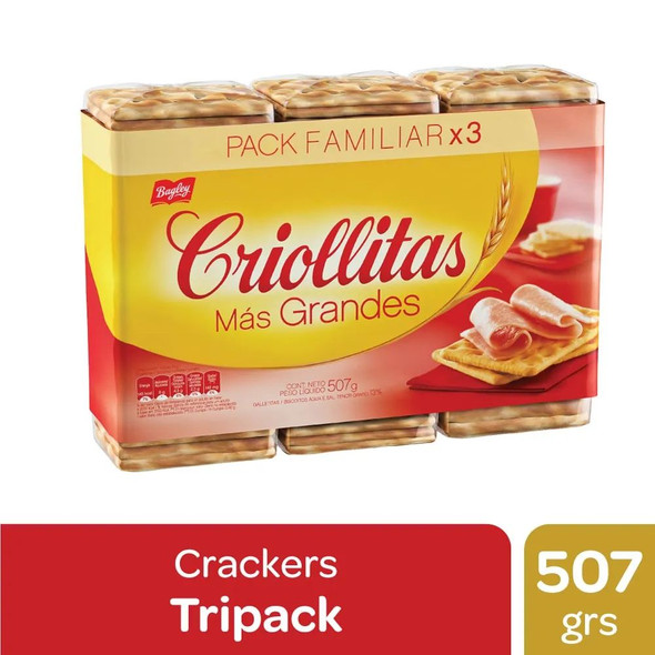 Criollitas Classic Water Crackers Tripack, 507 g / 17.9 oz (box of 12)