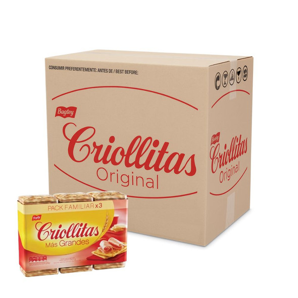 Criollitas Classic Water Crackers Tripack, 507 g / 17.9 oz (box of 12)