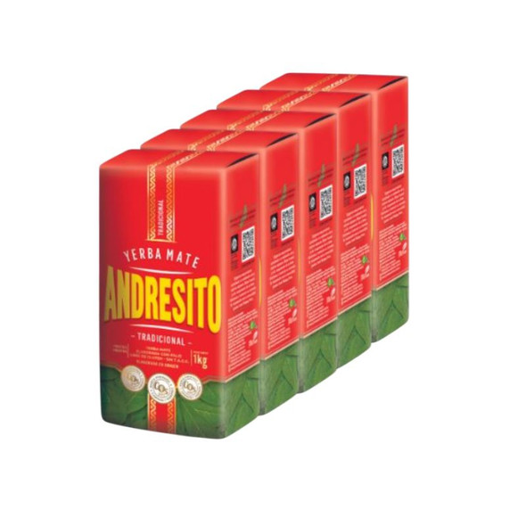 Andresito Yerba Mate Premium Quality with Stems, 1 kg / 2.2 lb ea (5 count)