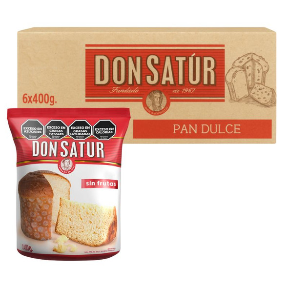 Don Satur Pan Dulce Sin Frutas Panettone Without Fruits Sweet Cake, 400 g / 14.11 oz ea (6 count) Don Satur Pan Dulce Sin Frutas Panettone Without Fruits Sweet Cake, 400 g / 14.11 oz ea (6 count)