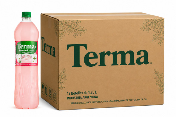 Terma Herbal Soft Drink Pink Grapefruit Flavor, 1.35 L / 45.6 fl oz ea (12 count per box)