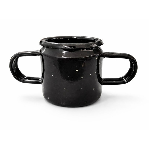 Enamel Metal Mate Cup with Two Handles, Black (12 count per box)