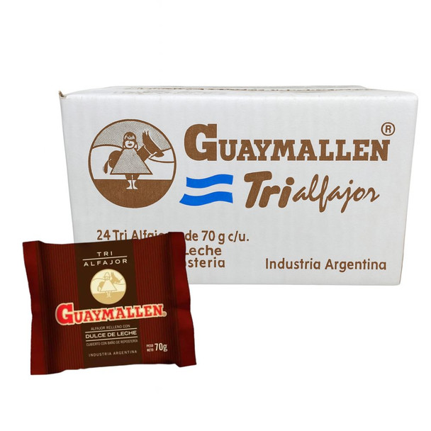 Guaymallen Triple Milk Chocolate Alfajor with Dulce de Leche Complete Wholesale Bulk Box, 70 g / 2.5 oz (24 count per box)