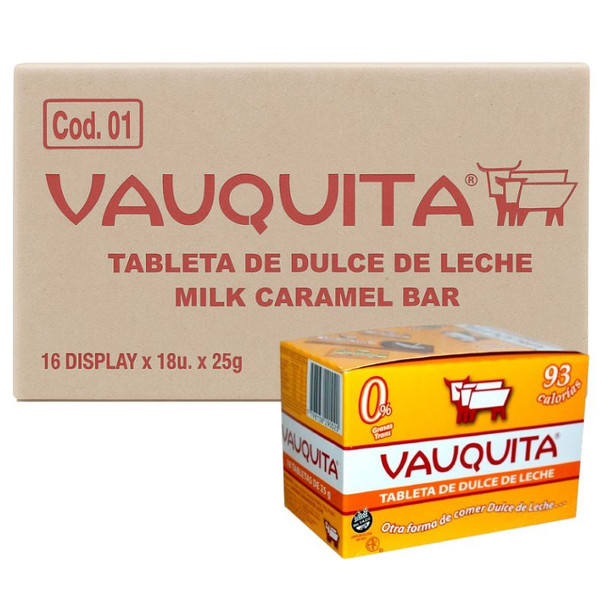 Vauquita Classic Dulce de Leche Bar Wholesale Bulk Box, 450 g / 15.9 oz ea (16 count per box)