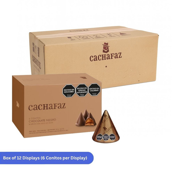 Cachafaz Dark Chocolate Cone Cookies Filled with Dulce de Leche – Box of 12 Displays (6 Conitos per Display, 72 Total) Cachafaz Dark Chocolate Cone Cookies Filled with Dulce de Leche – Box of 12 Displays (6 Conitos per Display, 72 Total)