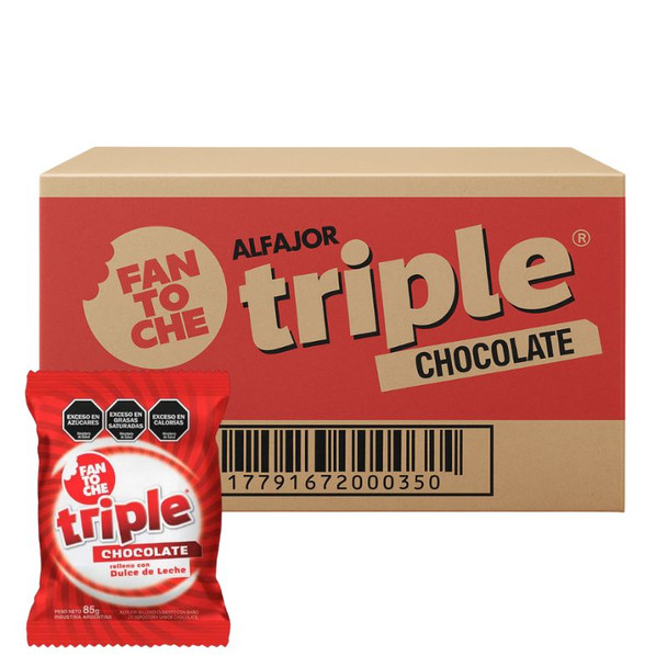 Fantoche Milk Chocolate Covered Triple Alfajor Filled with Dulce de Leche Large, 85 g / 3 oz ea ( 24 count per box)
