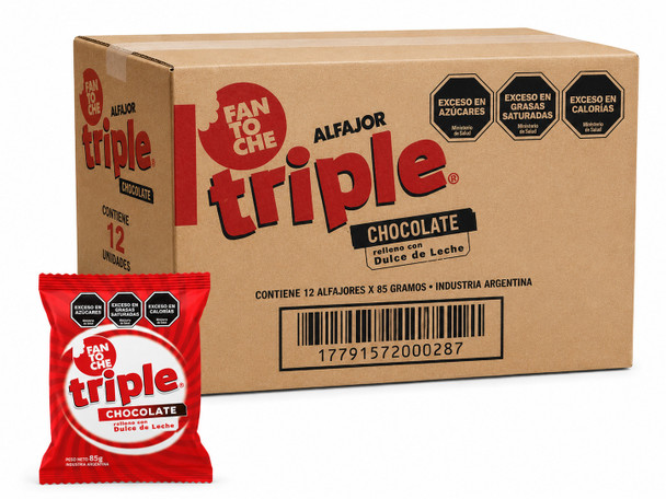 Fantoche Milk Chocolate Covered Triple Alfajor Filled with Dulce de Leche Large, 85 g / 3 oz ea (12 count per box)