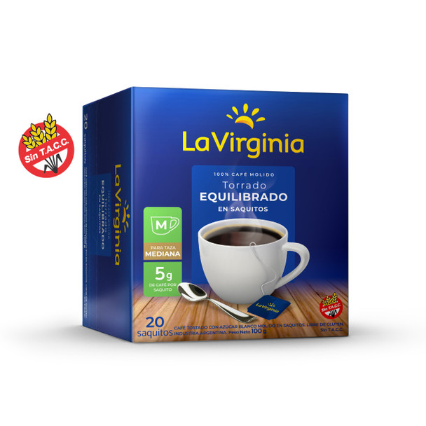 La Virginia Balanced Roasted Ground Coffee Sachets, 100 g / 3.53 oz Box (20 Sachets per Box)