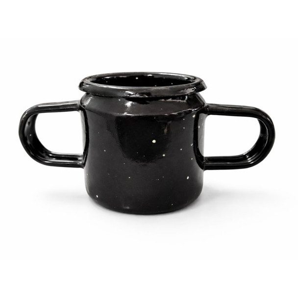 Enamel Metal Mate Cup with Two Handles, Black (12 count per box)
