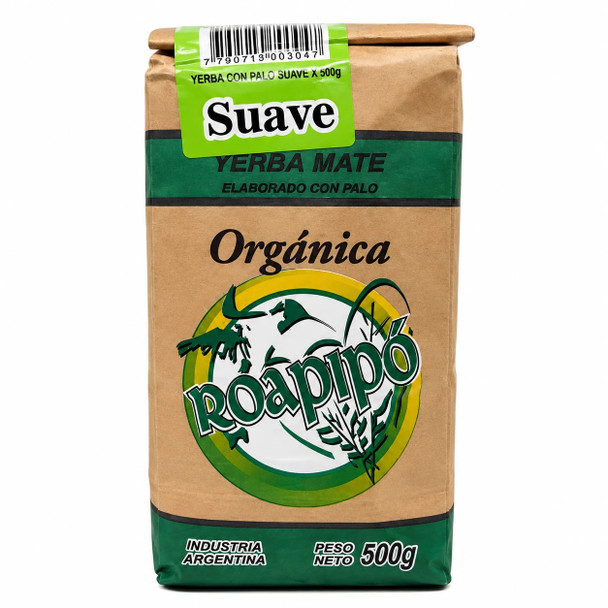 Roapipo Yerba Mate Organic Certified OIA Suave with Stems, 500 g / 17.64 oz ea (12 count per box)