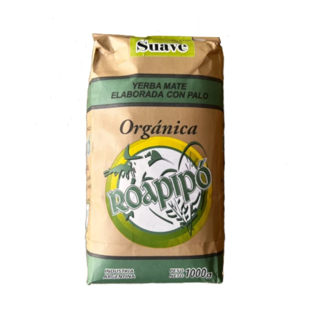Roapipo Organic Yerba Mate Suave with Stems, 1 kg / 2.2 lb ea (6 count per box)