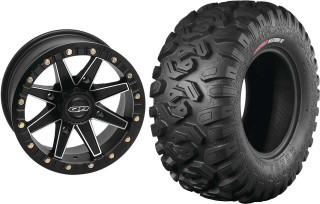 Tucker Rocky Combo - Wheel 14x7, 52, 4/137, Matte Black/Machined or Tire 30x10-14, Radial, 8 Ply, Non-Directional