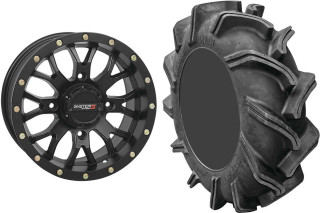 Tucker Rocky Combo - Wheel 14x7, 52, 4/137, Matte Black or Tire 28x9-14, Bias, Right, 6 Ply, Directional