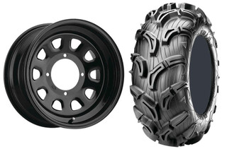 Tucker Rocky Combo - Wheel 14x7, 25, 4/110, Black or Tire 28x11-14, Bias, Left, 6 Ply, Directional