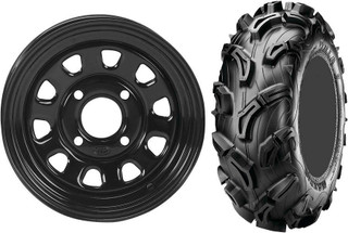 Tucker Rocky Combo - Wheel 12x7, 25, 4/110, Black or Tire 26x9-12, Bias, Right, 6 Ply, Directional