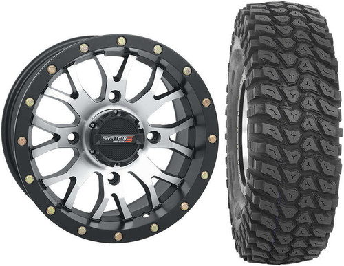 Tucker Rocky Combo - Wheel 18x7, 43, 4/137, Machined/Black or Tire 36x10-18, Radial, 8 Ply, Non-Directional