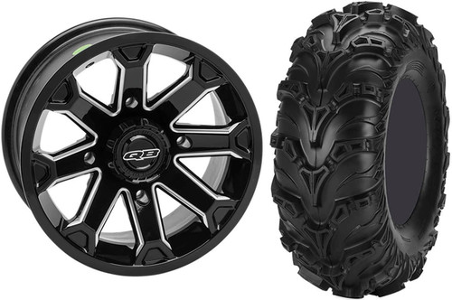 Tucker Rocky Combo - Wheel 14x7, 43, 4/156, Machined/Black or Tire 27x11-14, Bias, Right, 6 Ply, Directional